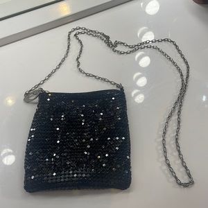 Francesca’s Glitter Glam Crossover Mini Purse, Bag, Black Glitter, Silver
